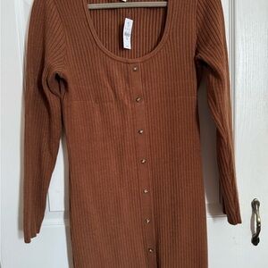 UpWest Brown Ribbed Midi Dress